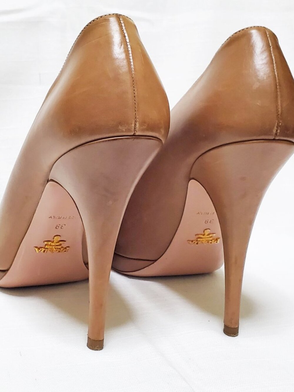 Authentic PRADA Nude Leather Peeptoe Stiletto Size 39 - Picture 3 of 16